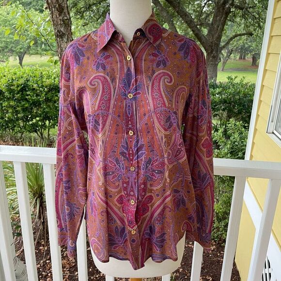 Craig Taylor Paisley Button-Front Blouse - Picture 1 of 6